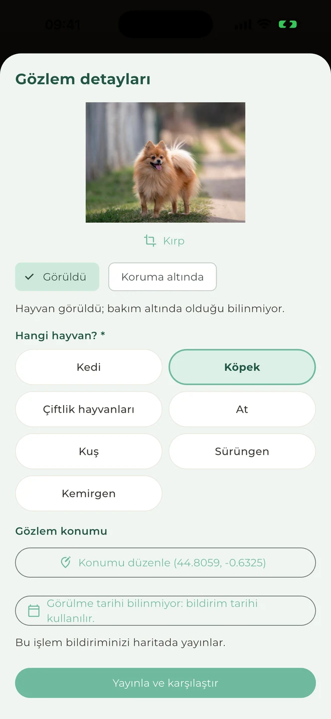 Gördüğünüz hayvanı bildirin